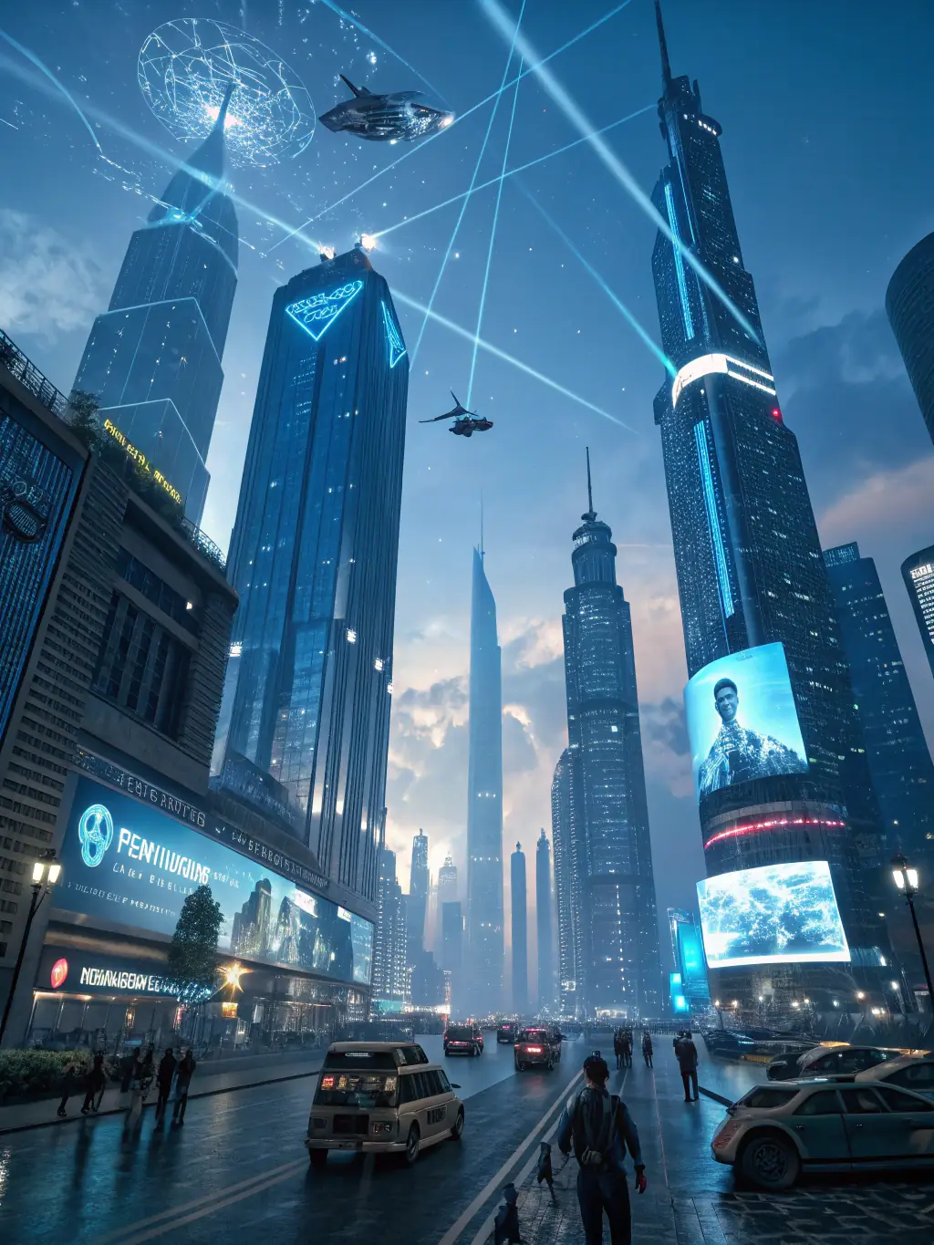 A futuristic cityscape with interconnected digital networks, representing the power of AI-driven solutions.